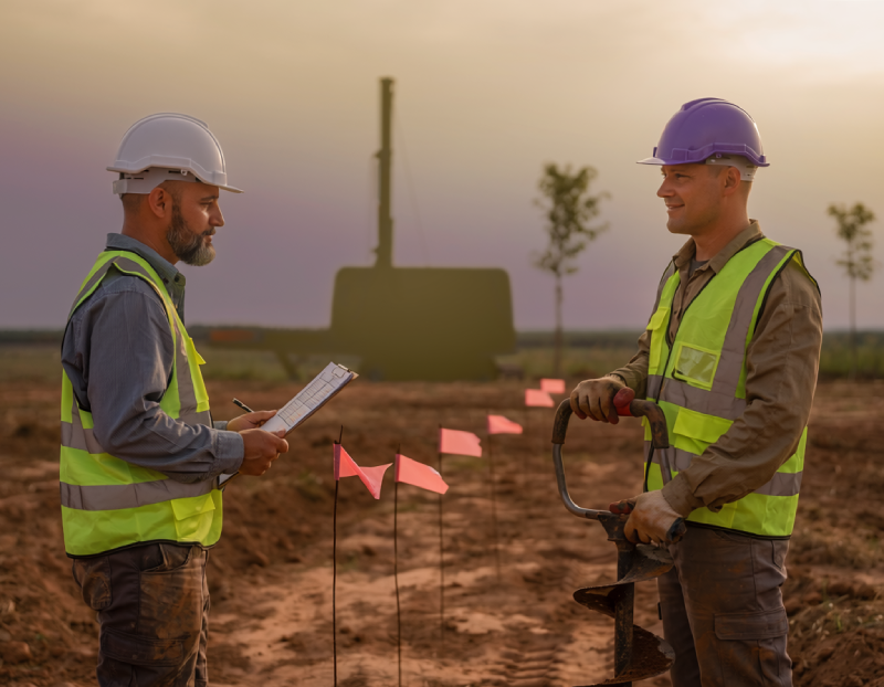 Bodemonderzoek specialisten van Inventerra aan het werk op bouwterrein