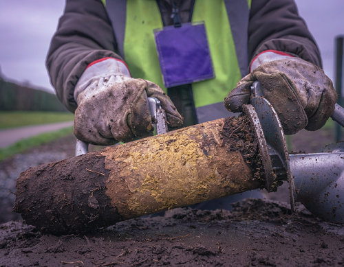 Bodemonderzoek: grondmonster genomen tijdens veldwerk